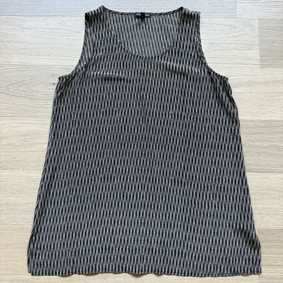 Eileen Fisher Top Women Medium Silk Geometric Black Tank Base Layer - Picture 1 of 9